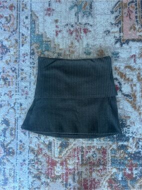 Joah Brown Ribbed Fold-Over Mini Skirt - Black